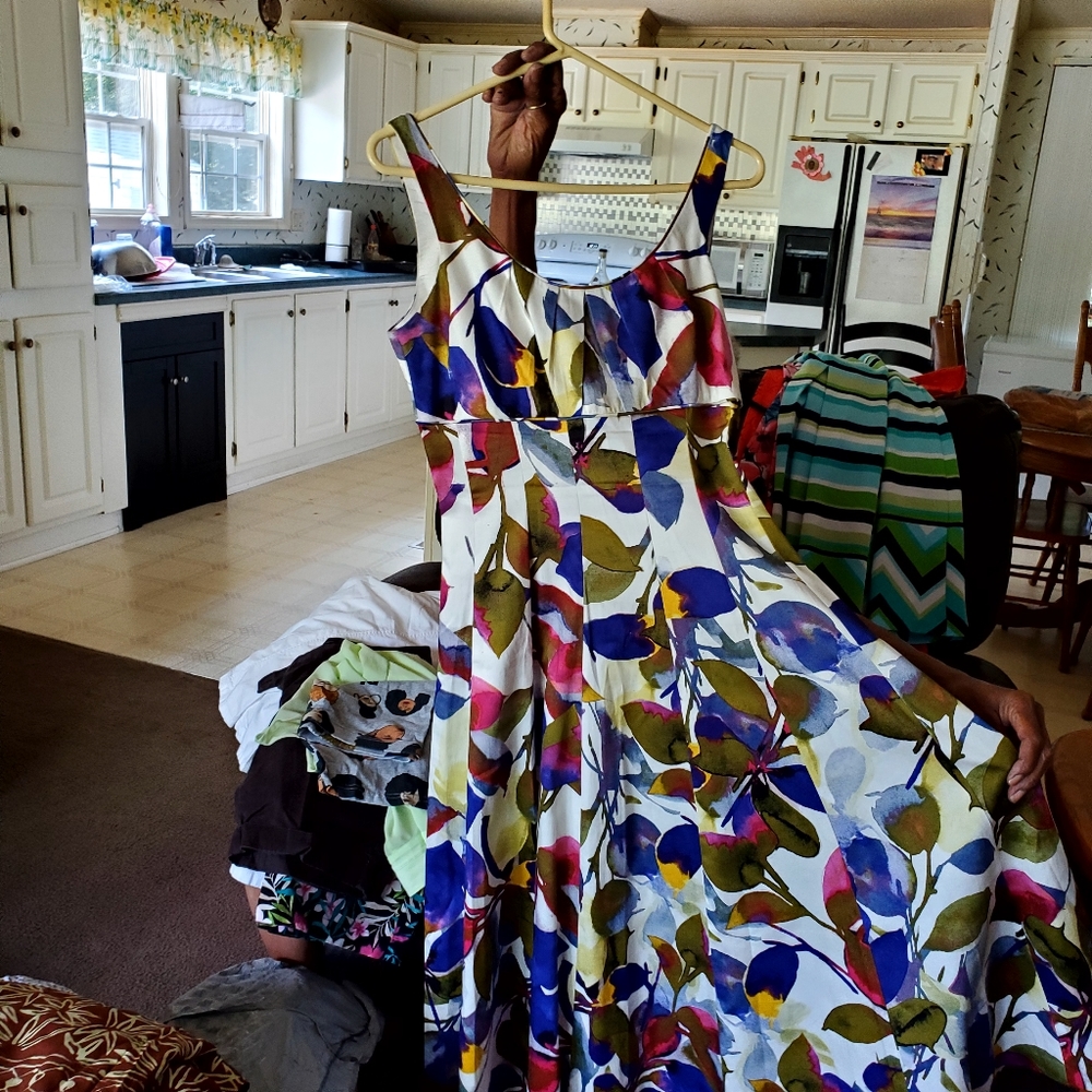 Multicolored sun dress with high waist